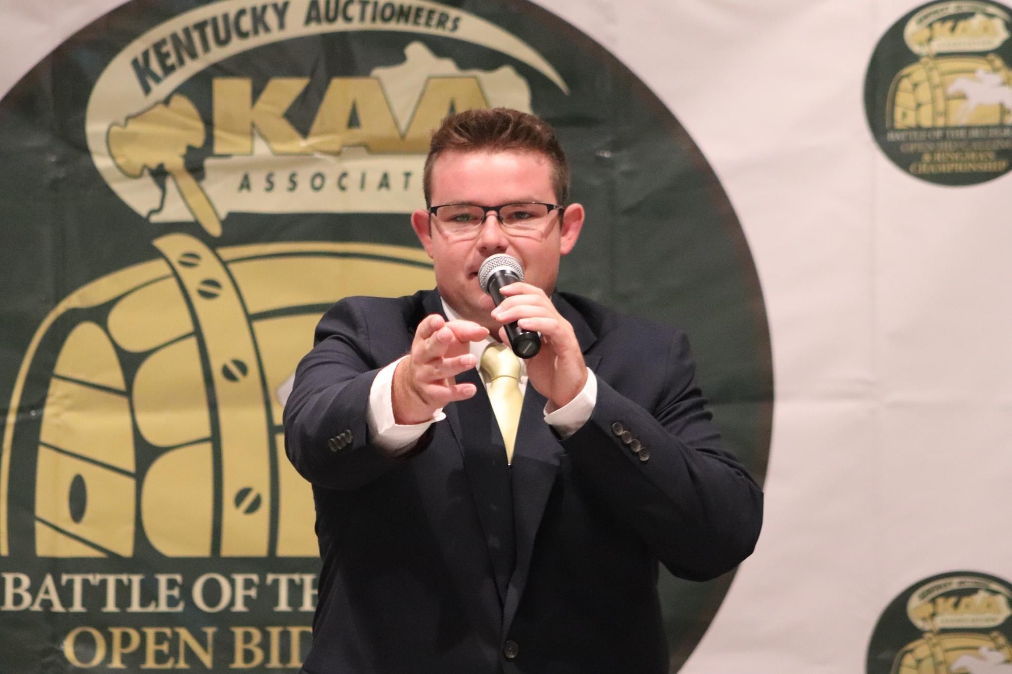 Alex Miller calling bids at the Kentucky Auctioneers Association competition